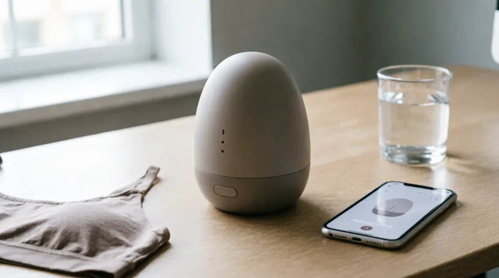 Working mom using discreet wearable breast pump at desk hands free 2026