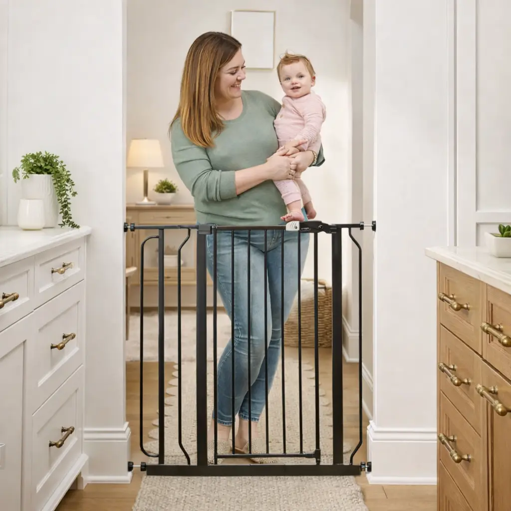 Tall baby gate with door — side by side comparison