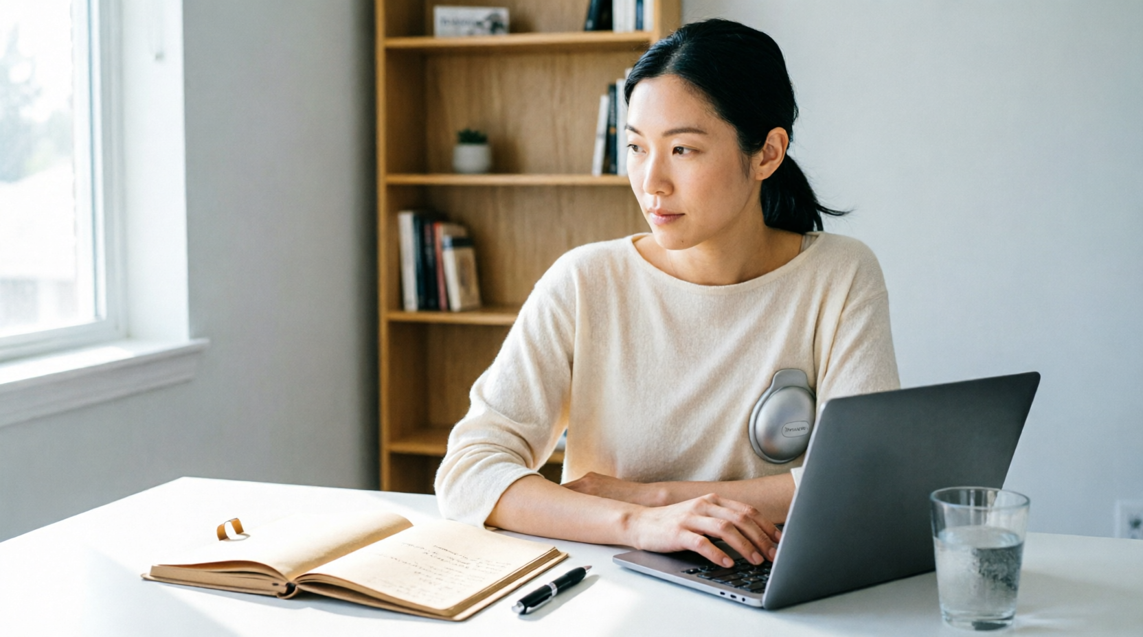 Willow Go wearable breast pump review - working mom hands-free pumping at laptop 2026